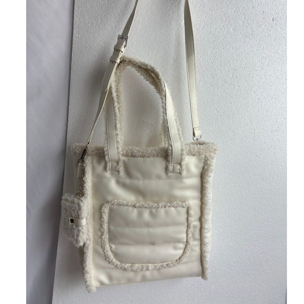 Aspen Sherpa Large Tote Purse Bag Ivory with Key Wallet Skiing Mountains Teddy